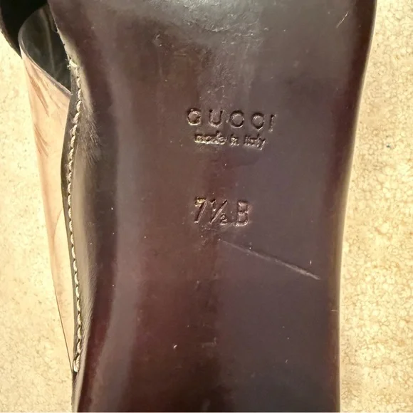 Gucci Black and Brown Mules with Gold Accents
